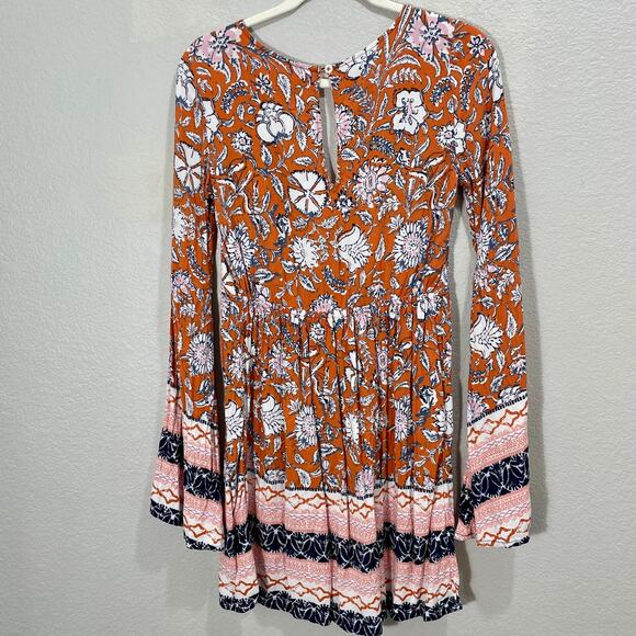 Abercrombie & Fitch Floral V-Neck Bell Sleeve Boho Western Baby Doll Mini Dress - Picture 7 of 8